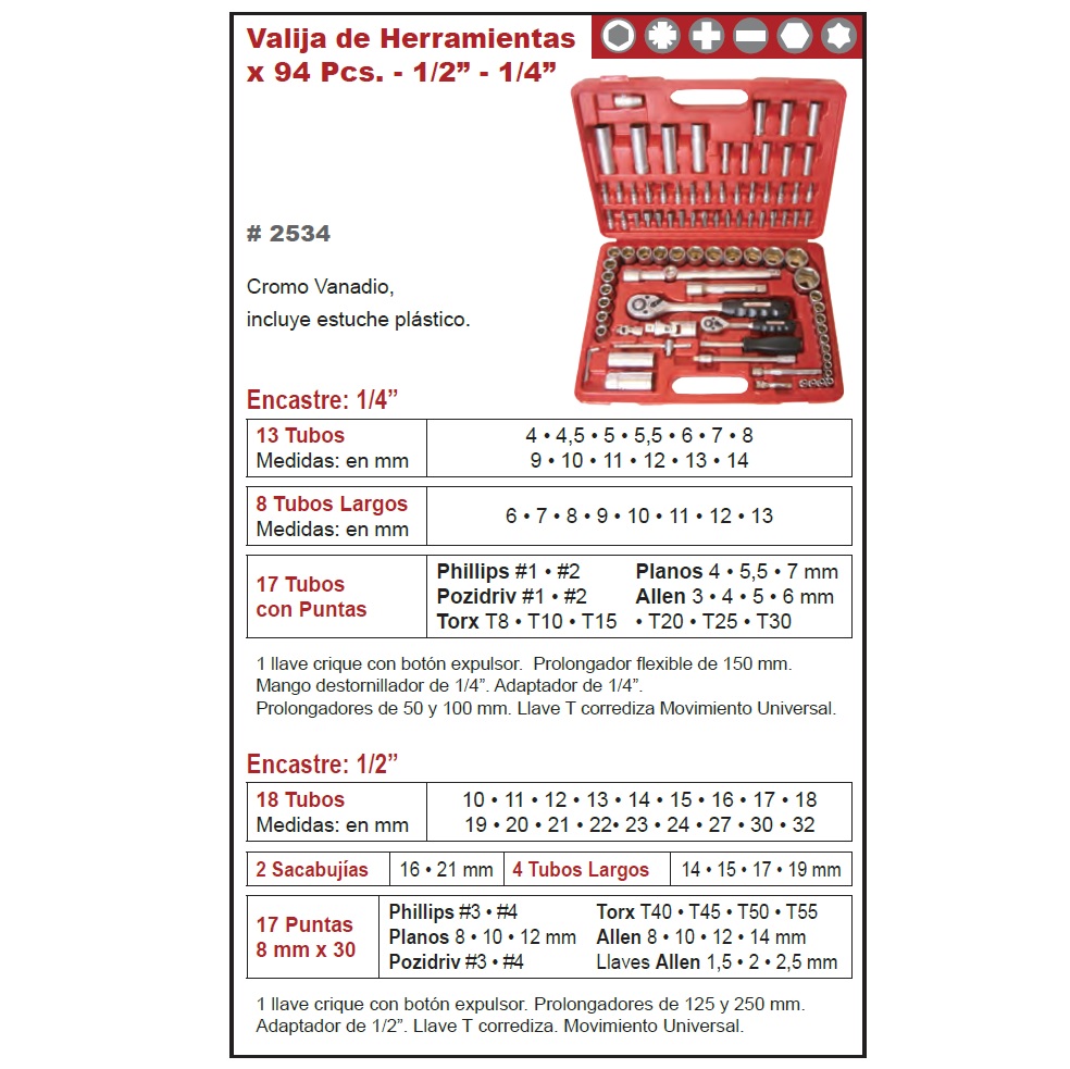 Tubos x94 pz 1/2"y 1/4" valija Eurotech - Image 2