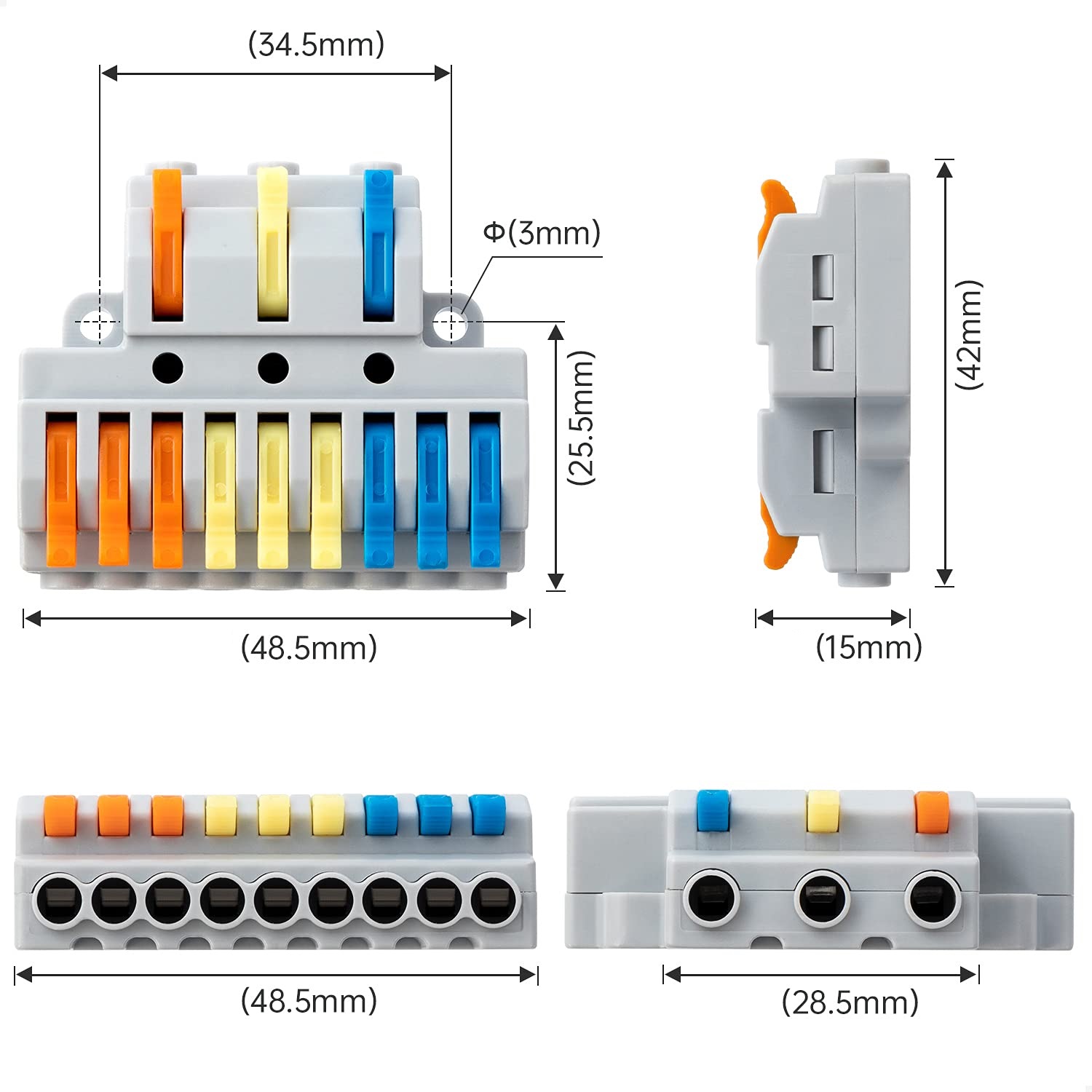 Conector REUTILIZABLE 3a9polos 450v 24amp para Cable 0,5a4mm - Image 2
