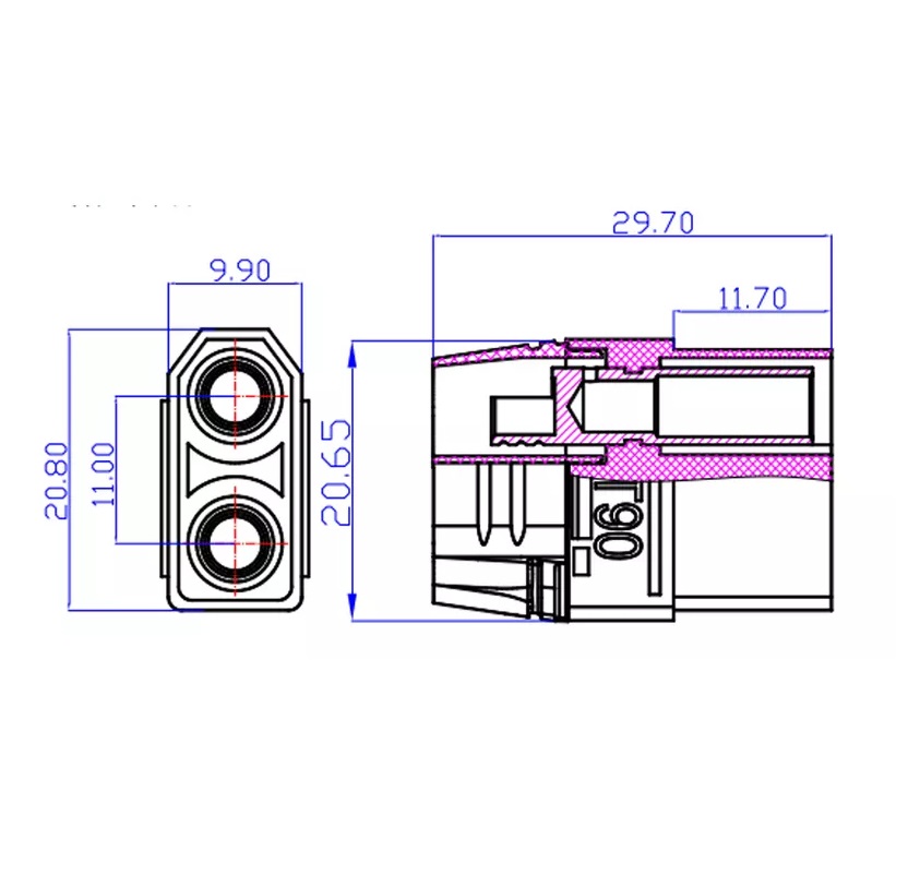 Conector XT-90 Hembra para Bateria DC500v 40amp - Image 2