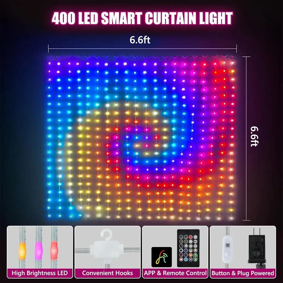 Cortina LED inteligente con bluetooth 2x2mt 400 luces - Image 3